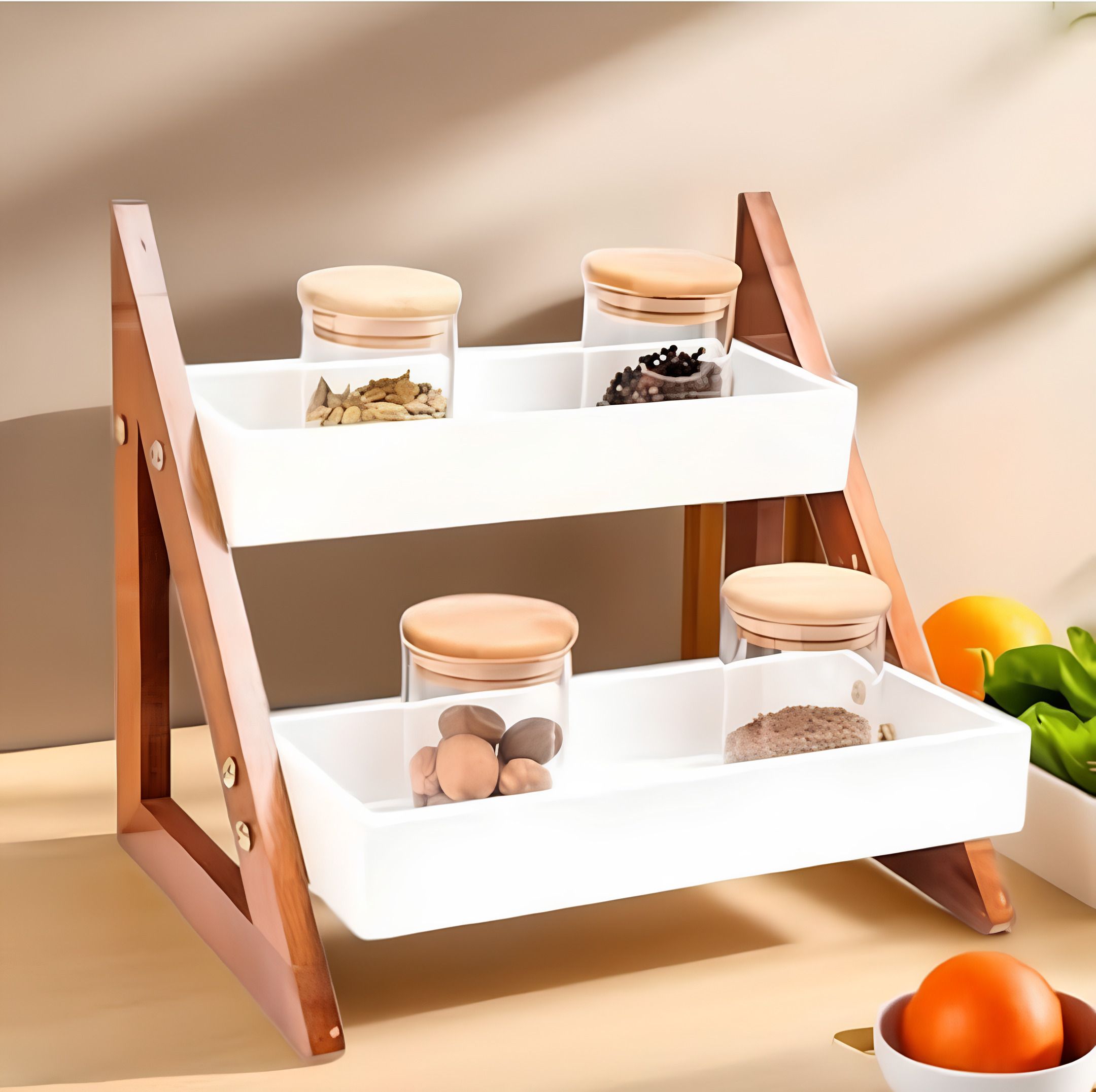 Containers Kitchen Rack Kitchen Rack Wood Unique Triangular Design Kitchen Countertop Organizers/Kitchen Wood-image-3