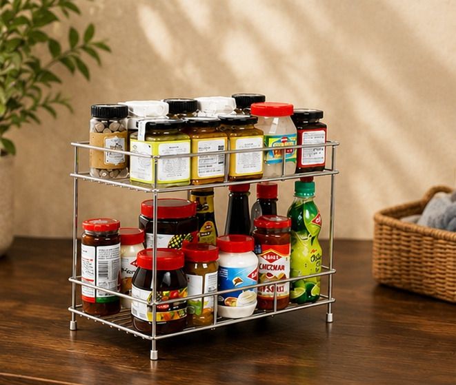 Plate Kitchen Rack 2-Tier Stainless Steel Multipurpose Storage Rack Steel-image-49