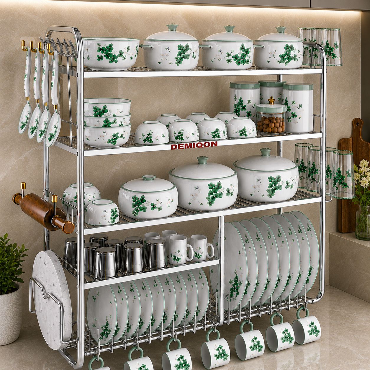 demiqon Utensil Kitchen Rack Stainless Steel 5 Layer Wall Mount Kitchen Dish Rack/Kitchen Rack (30 x 31 inch) Steel-picture-26