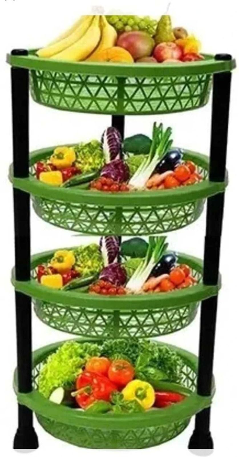 Fruits/Vegetables Kitchen Rack Green 4 Step Plastic Kitchen Trolley Fruit Vegetable Storage Organizer Rack Plastic-image-10