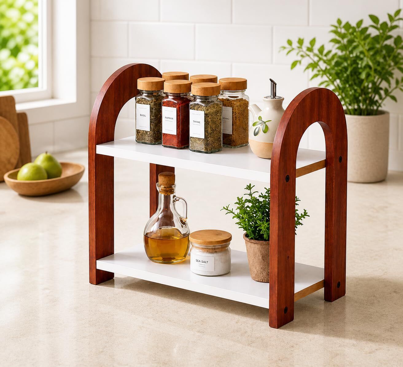 a rhandicrafts Containers Kitchen Rack wooden spice rack, kitchen organizer rack, 2 tier spice rack, countertop shelf, Wood-picture-23