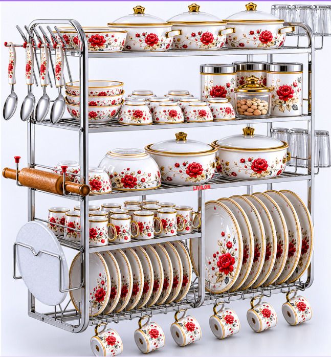 l livilon Utensil Kitchen Rack Utensil Kitchen Rack Steel Wall Mount Kitchen Dish Rack Plate Stand(30"x30") Steel-picture-12