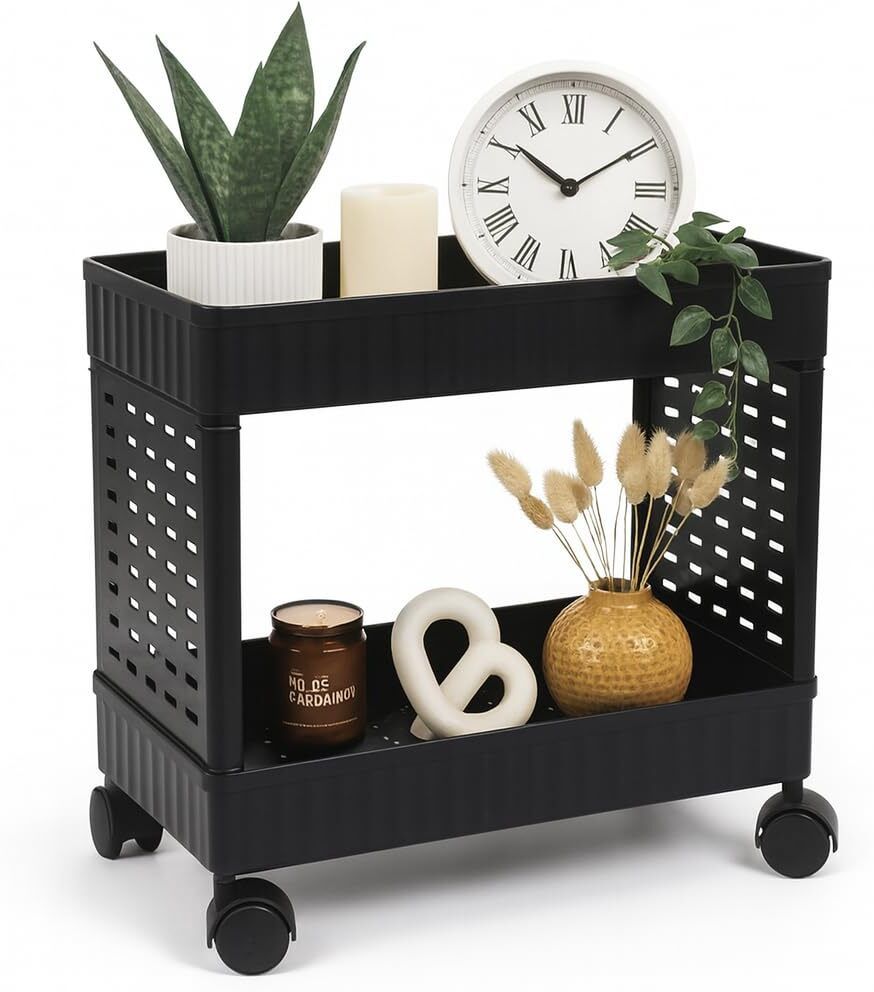 fabrons Fruits/Vegetables Kitchen Rack Black Metal Kitchen Storage Rack with Wheels Iron-picture-0