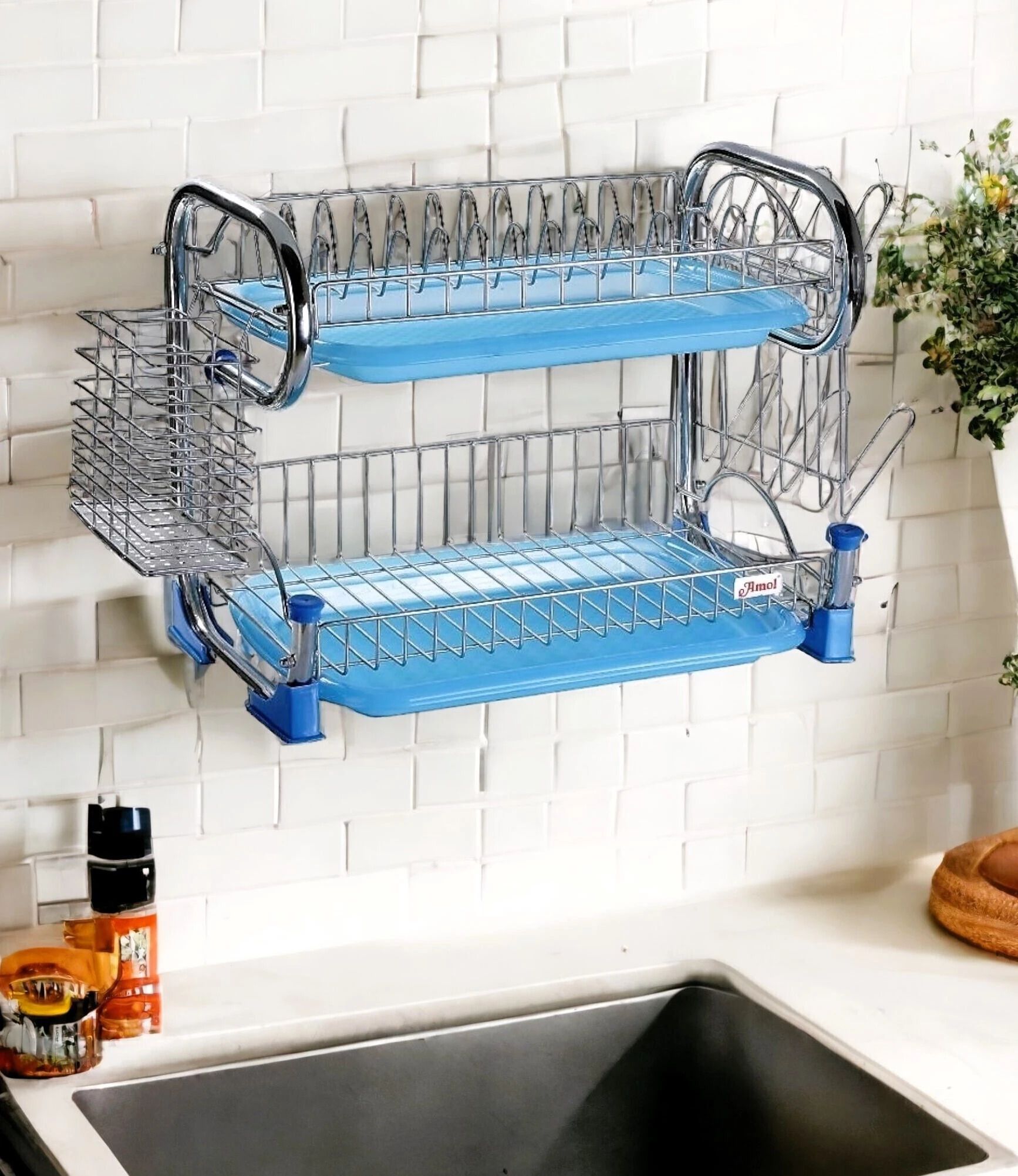 amol Utensil Kitchen Rack Premium Stainless Steel Dish / Crockery / Cutlery / Utensils Stand Steel-picture-11
