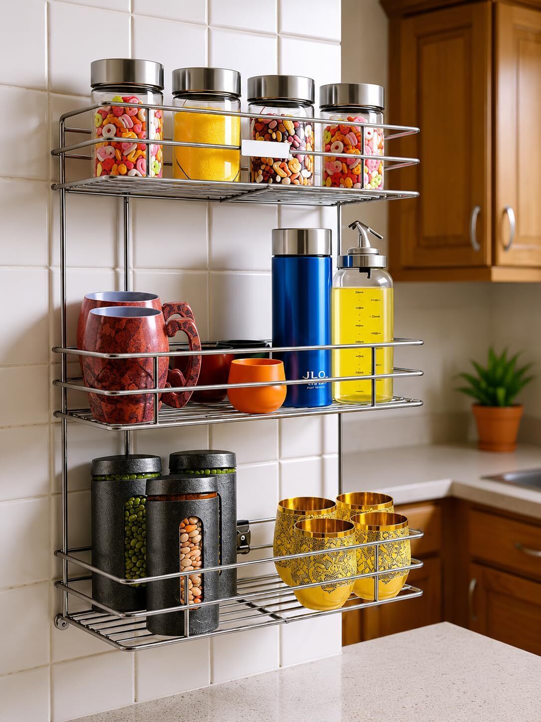 kpl kitchenware 3 Shelf Stainless Steel Multipurpose Storage Shelf Stainless Steel, Silver Kitchen Trolley-picture-10