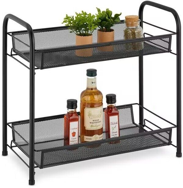s-b-s store Utensil Kitchen Rack Mesh Spice Rack Organizer for Countertop 2-Tier Foldable Metal Rust-Proof Rack Iron-picture-25