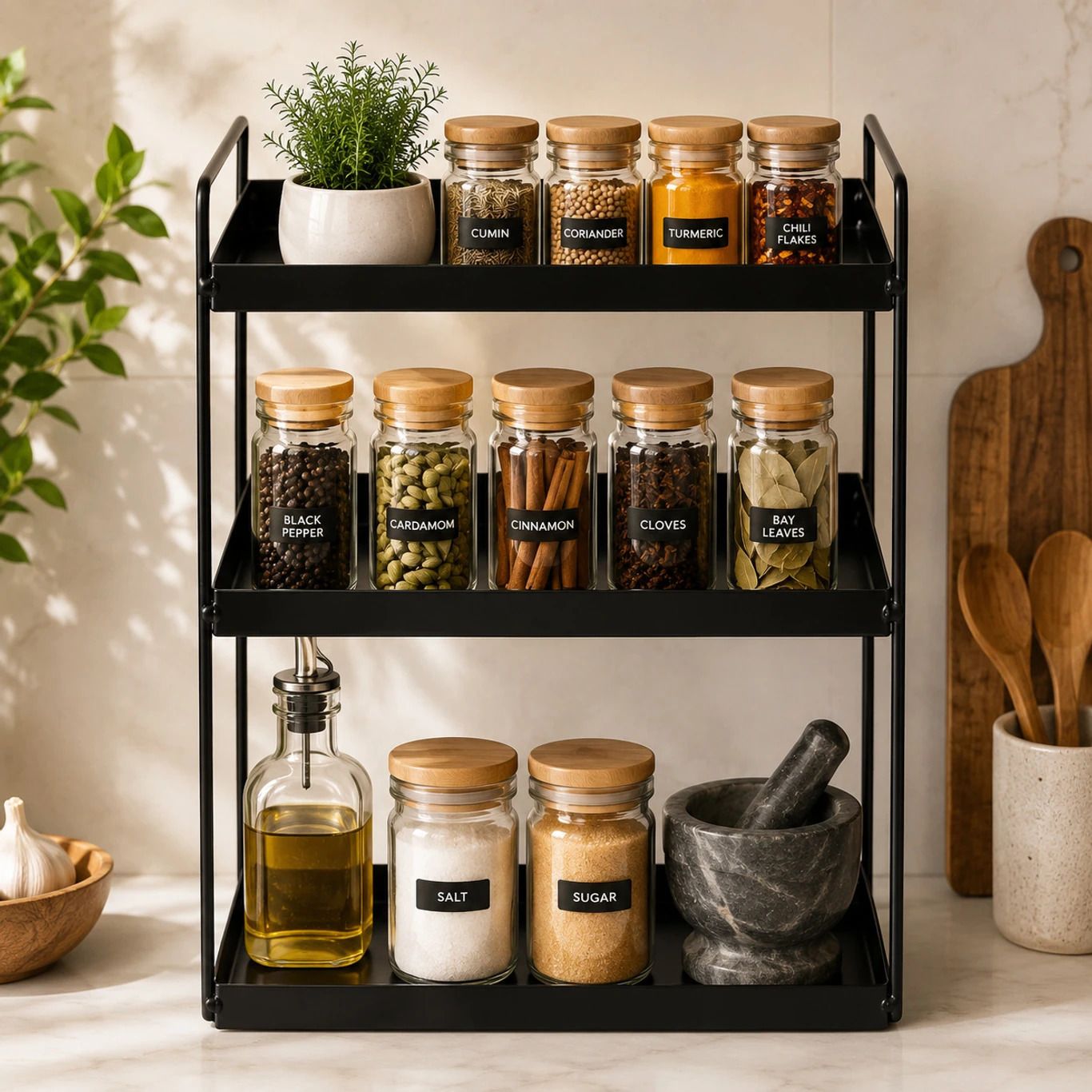 Containers Kitchen Rack 3-Tier Metal Standing Spice Rack & Multipurpose Organizer Iron-image-38