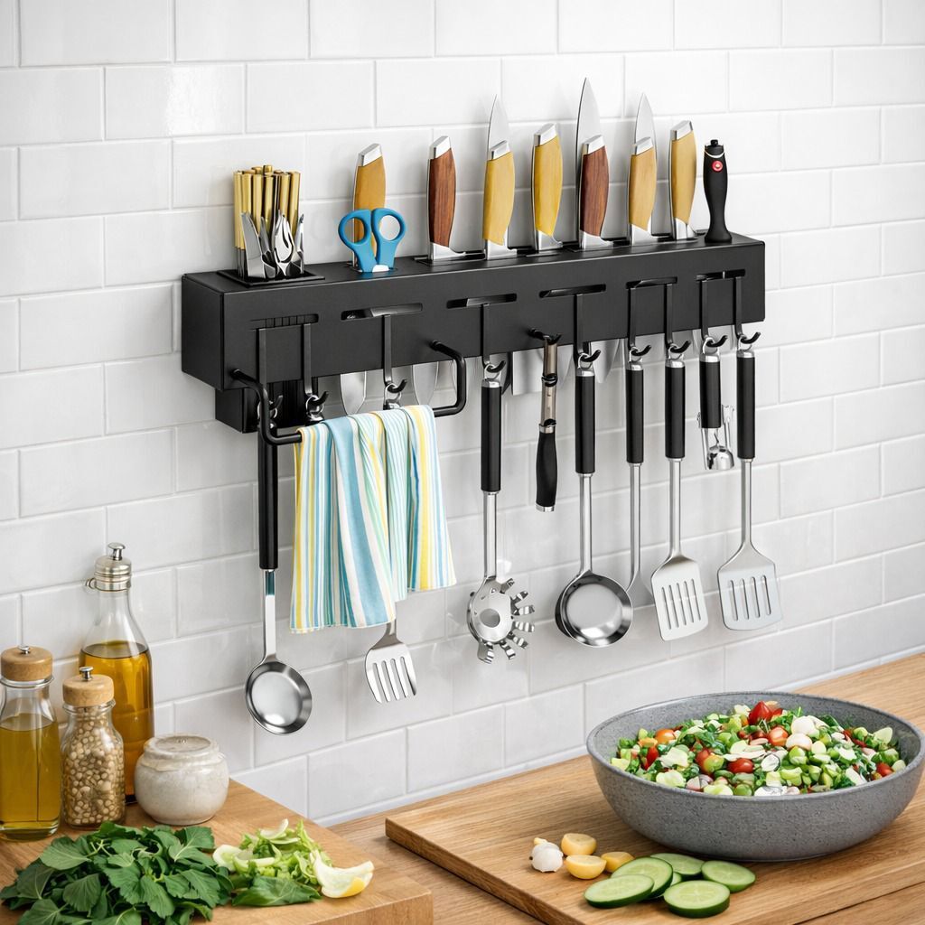 Shelf Plastic Wall Mount Knife Holder Plastic Kitchen Trolley-image-35