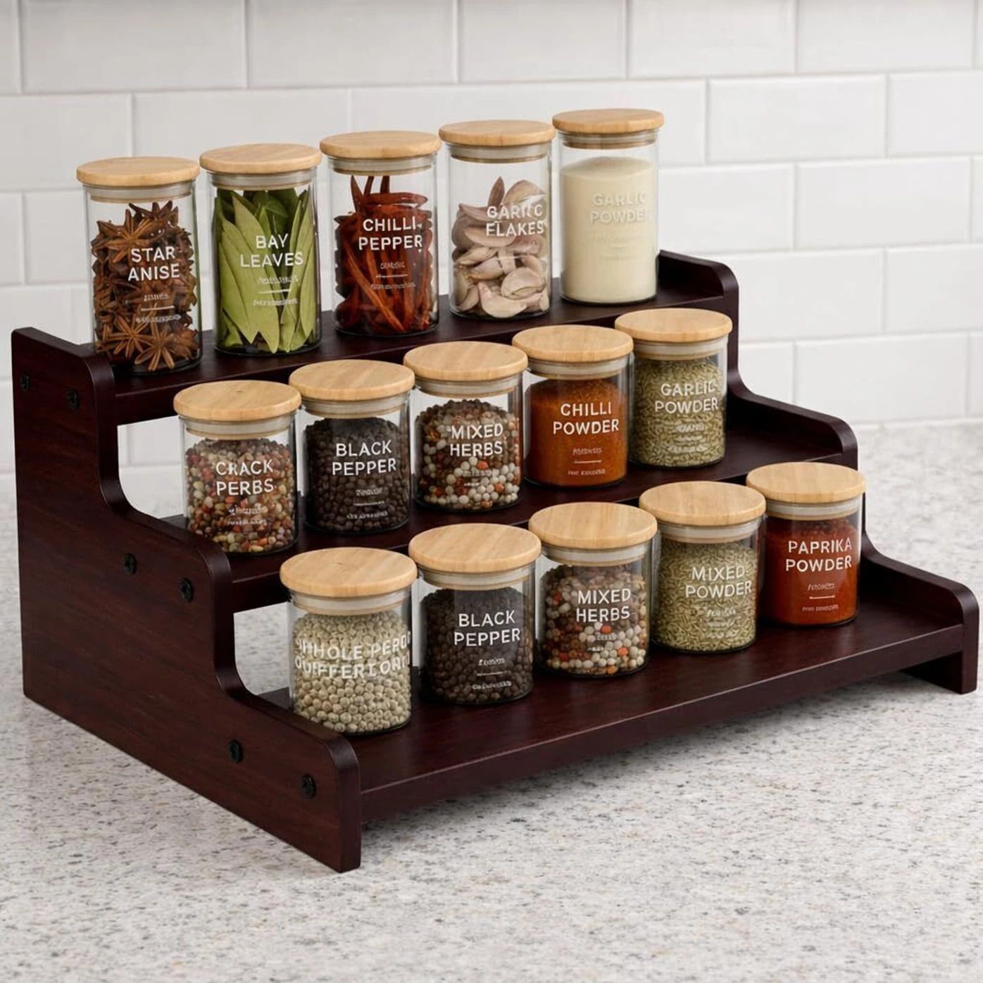 Containers Kitchen Rack Kitchen Storage Stand Decorative masala rack stand Dish Cutlery Organizer (DIY) Wood-image-30