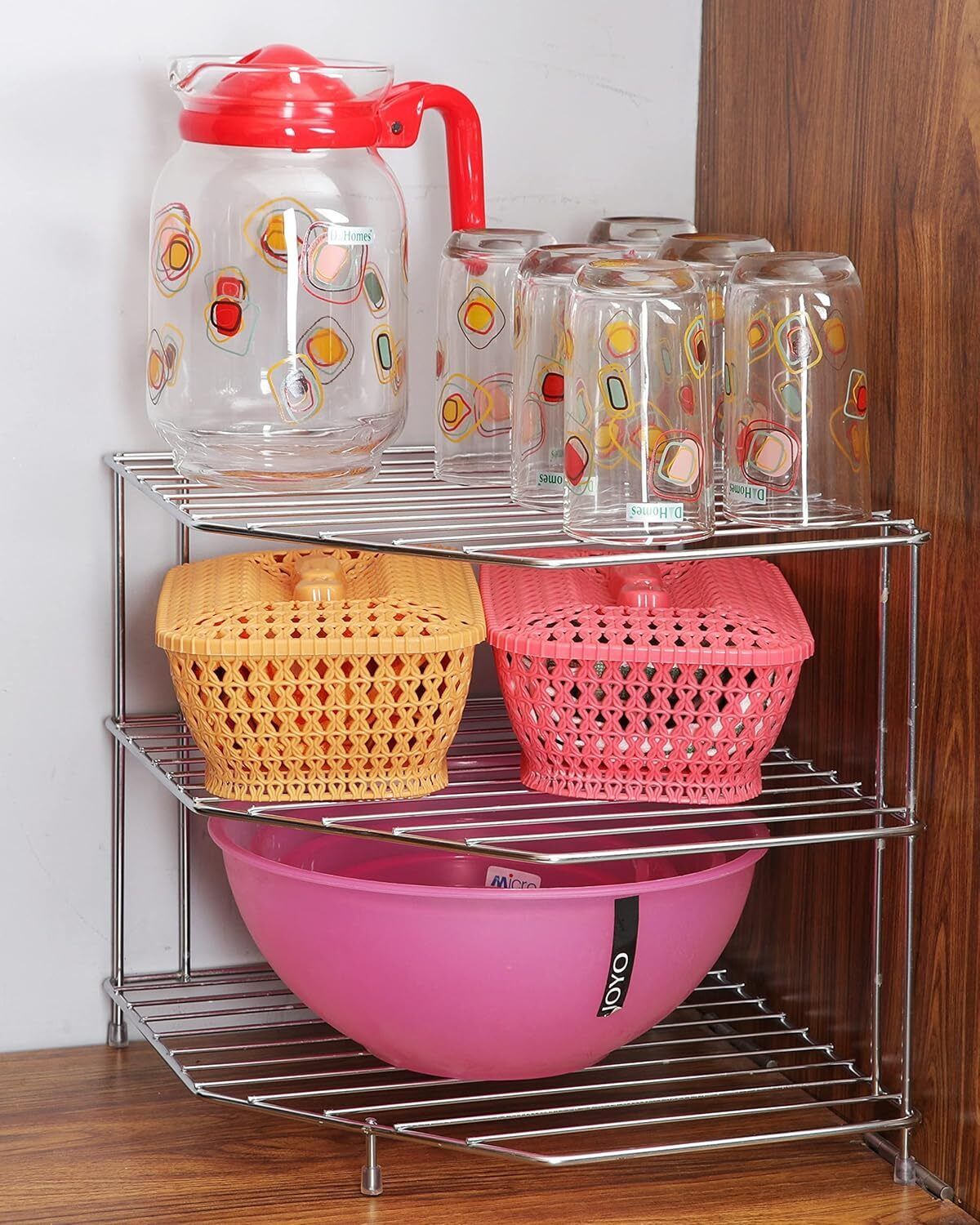Utensil Kitchen Rack Stainless Steel 3-Tier Kitchen Corner Rack, Storage Shelf Rack, Dish Rack Steel-image-46
