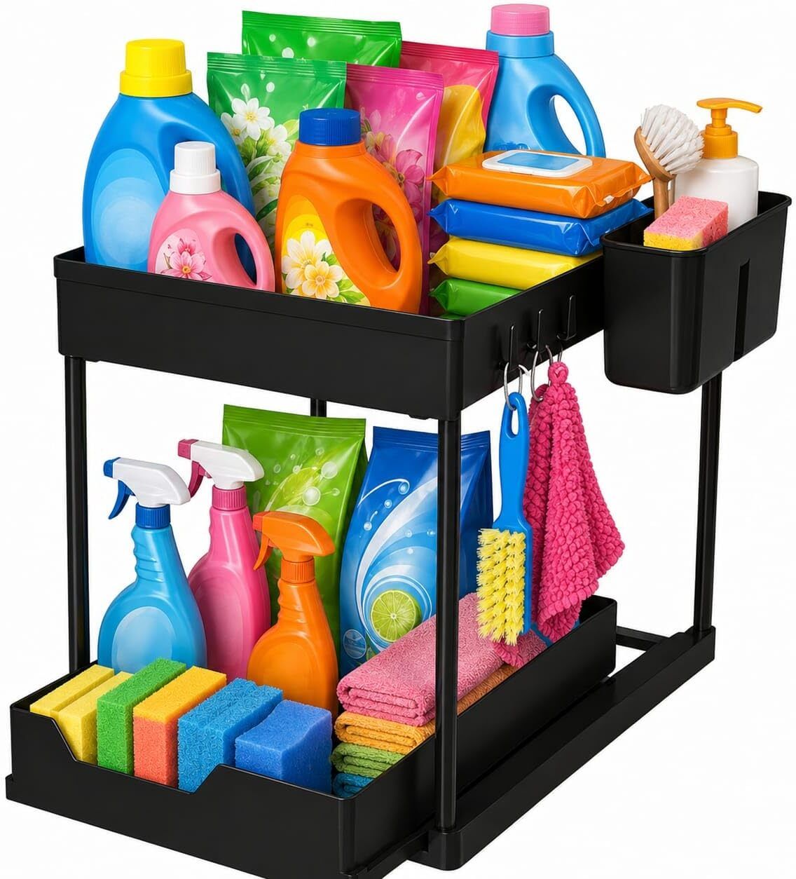 Cutlery Kitchen Rack 2-Tier Under Sink Organizer and Storage - Pull Out Cabinet Organizer Plastic-image-18