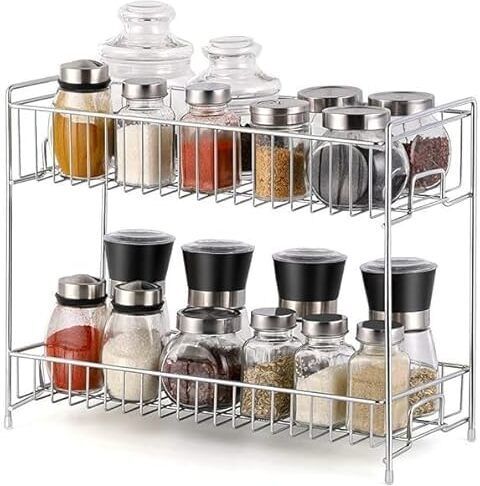 Containers Kitchen Rack Multi Purpose 2 Layer Kitchen Storage Shelf Container Utensils Holder Steel-image-28