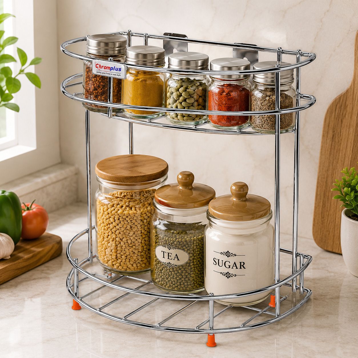 chromeplus Containers Kitchen Rack 2-Tier Kitchen Rack and Organizer Spice Rack for Kitchen Steel-picture-12