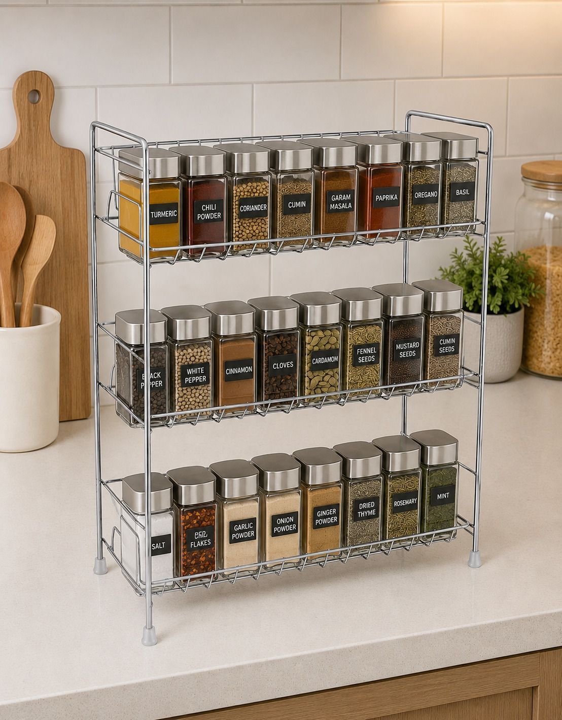Containers Kitchen Rack Multi-Purpose Organizer Shelf, Spice Jars Stand Steel-image-32
