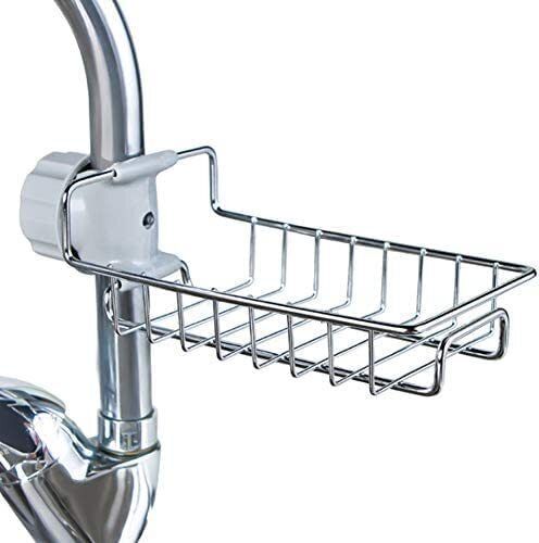 Dish Drainer Kitchen Rack Soap DIsh Stainless Steel Sink Caddy Organizer,Tap Organiser Clip Storage Steel