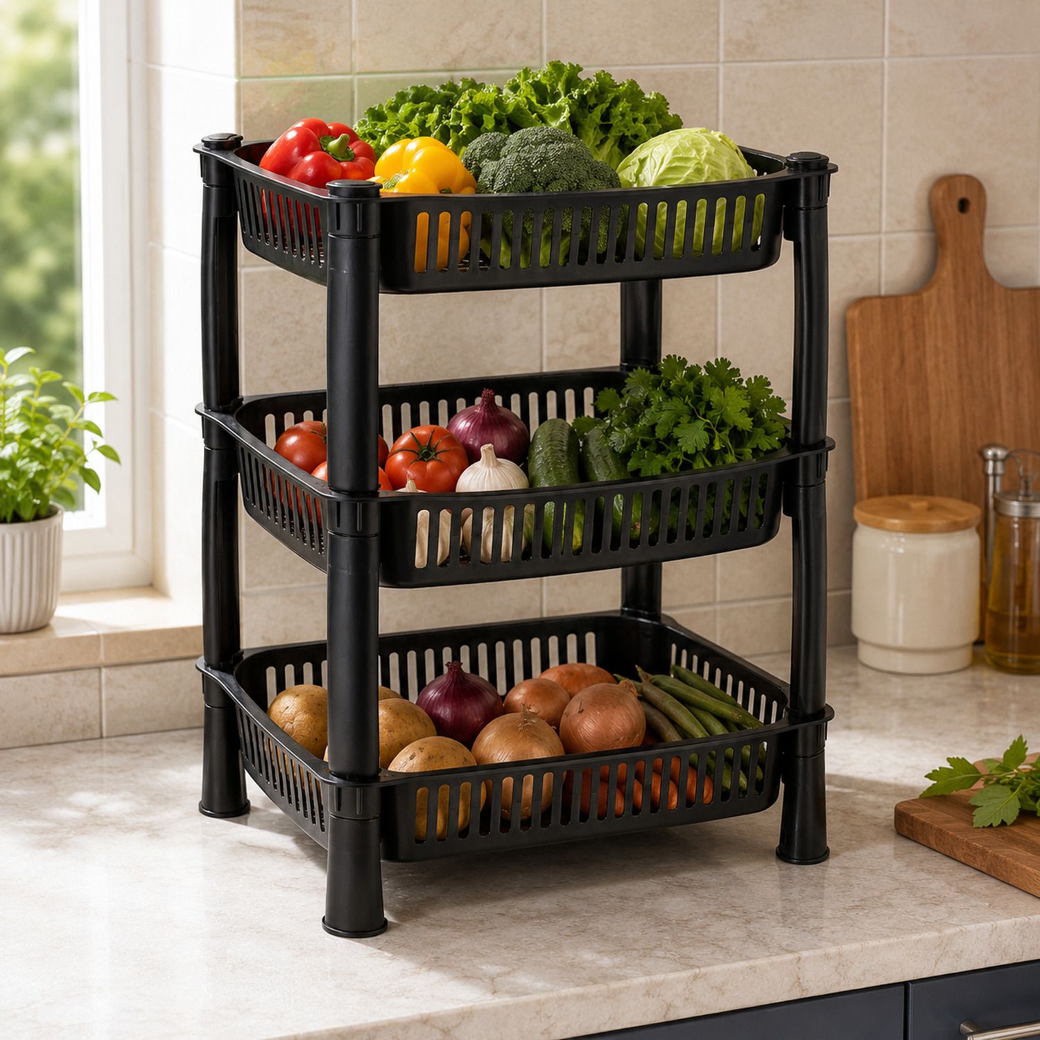 Fruits/Vegetables Kitchen Rack 3 Layer Kitchen Rack Storage Rack for Fruits & Vegetable Basket Plastic-image-11
