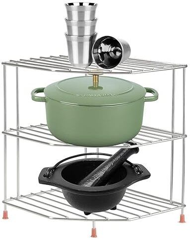 Chakla/Belan Kitchen Rack Stainless Steel 3 -Tier Kitchen Corner Rack, Storage Shelf Rack, Dish Rack Steel-image-45
