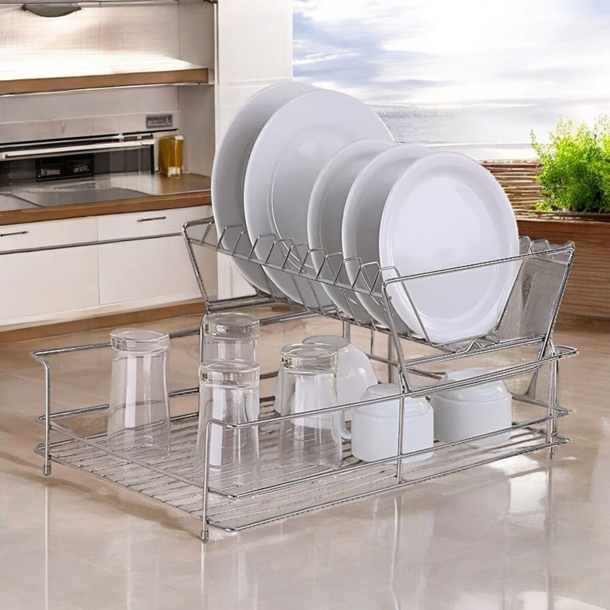 Utensil Kitchen Rack Utensil 2-Tier Kitchen Rack / Plate Stand/ Gilass Stand / Bowl Stand/ dish rack Steel-image-36