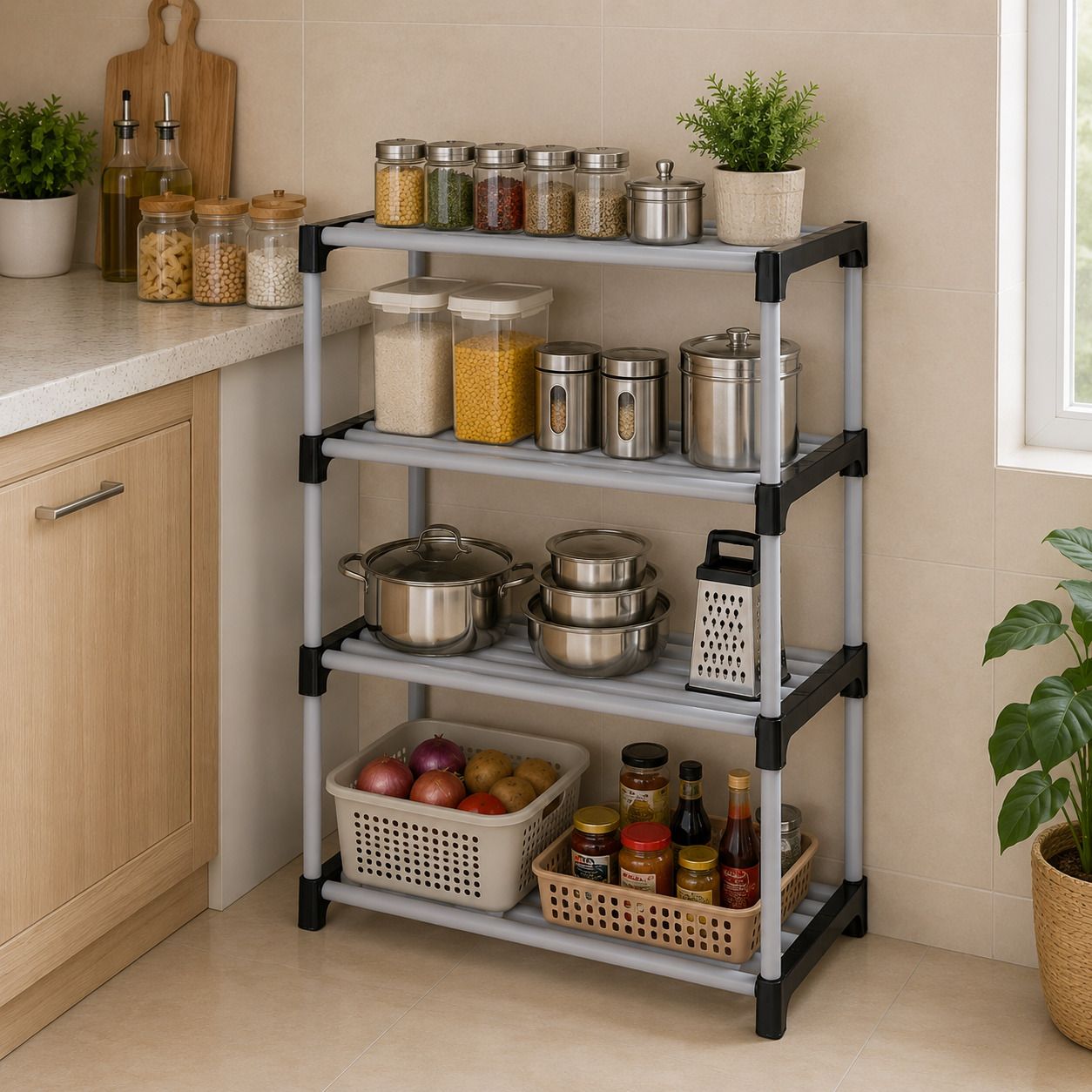 kaiser store Containers Kitchen Rack Multipurpose 4 Tier Plastic Rack Plastic-picture-16