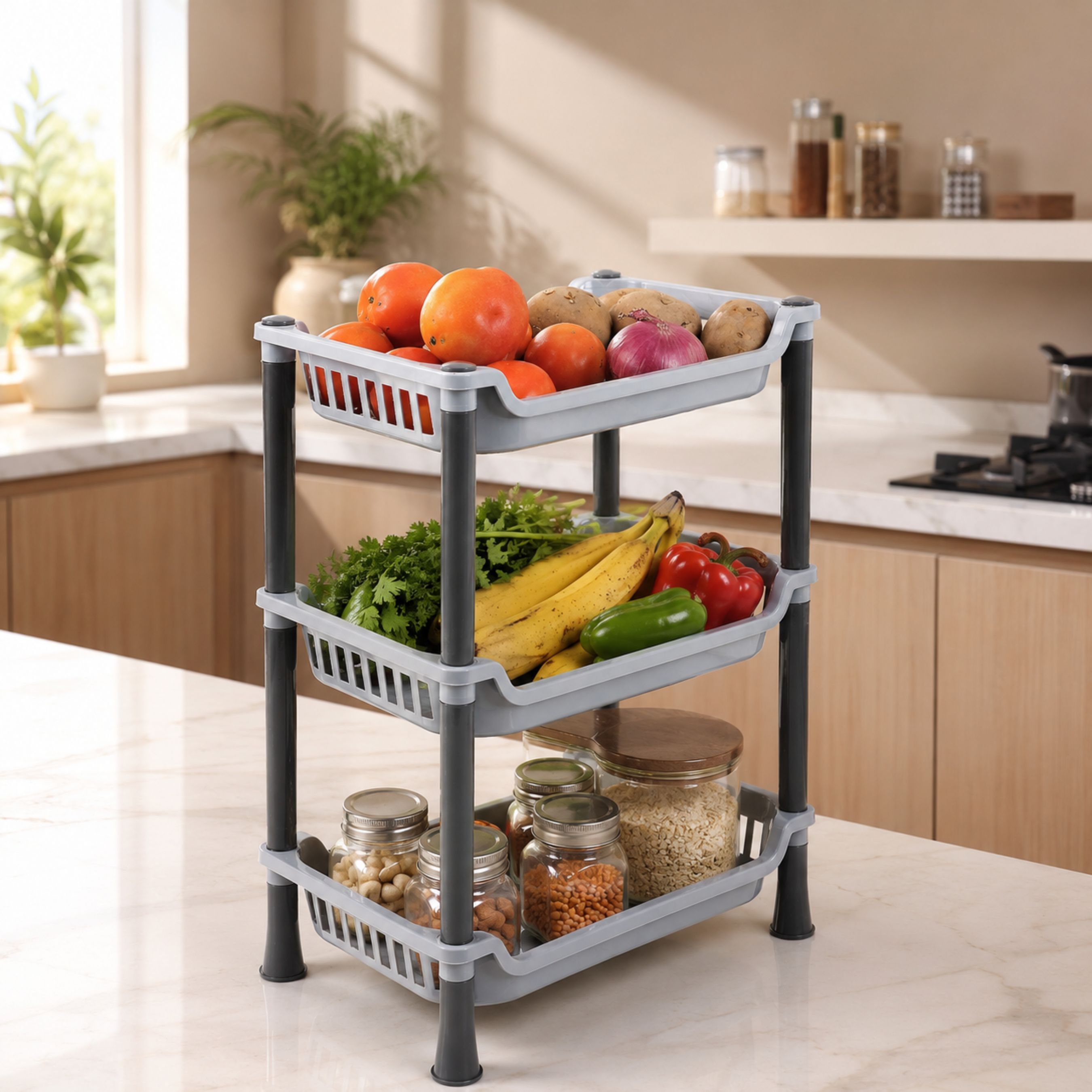 yarav 3-Layer Kitchen Trolley Stand/Multipurpose Rack for Kitchen Storage Vegetable Plastic Kitchen Trolley-picture-21
