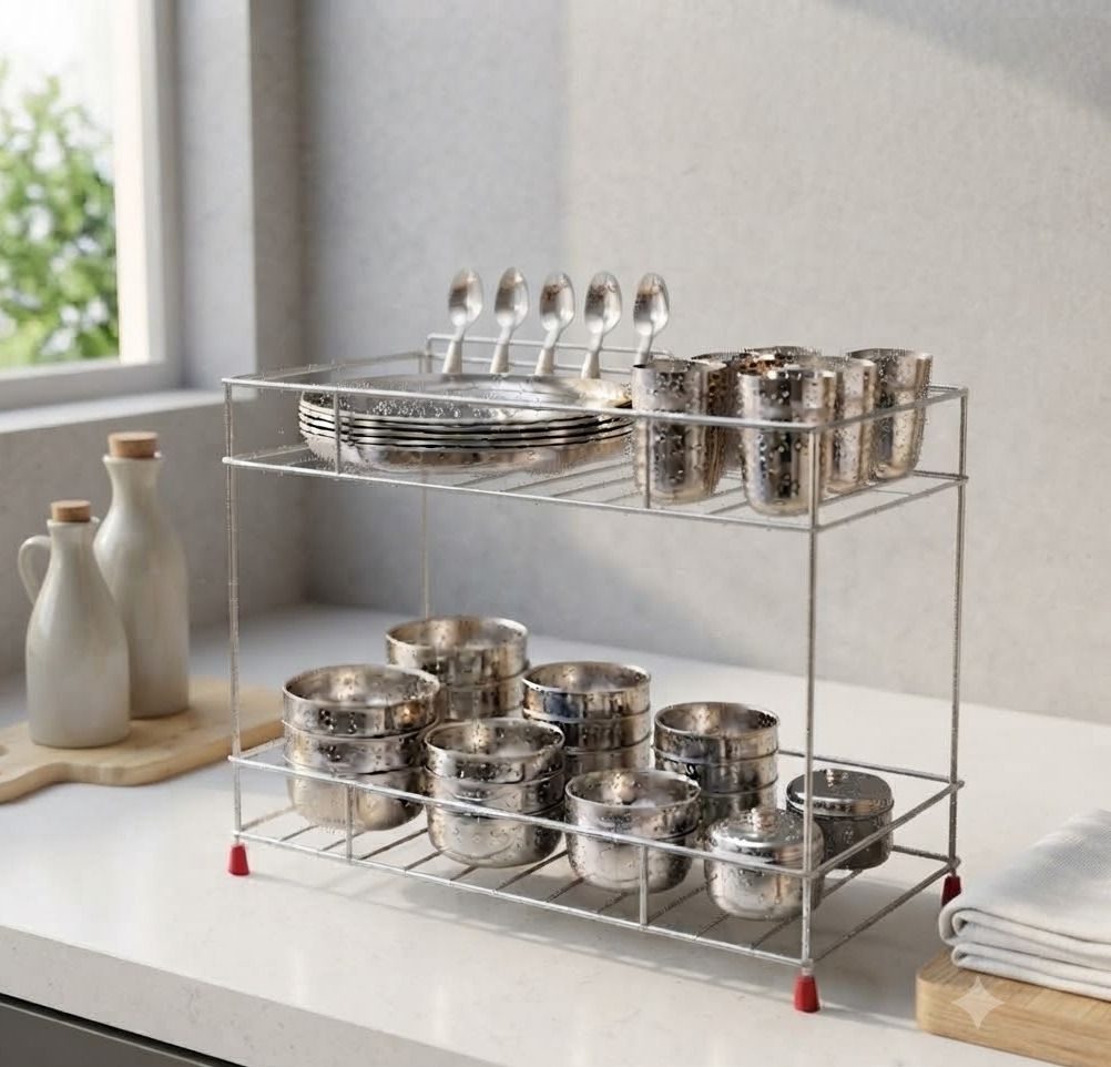 aazan enterprises Plate Kitchen Rack 2-Tier Stainless Steel Multipurpose Storage Rack Steel-picture-20