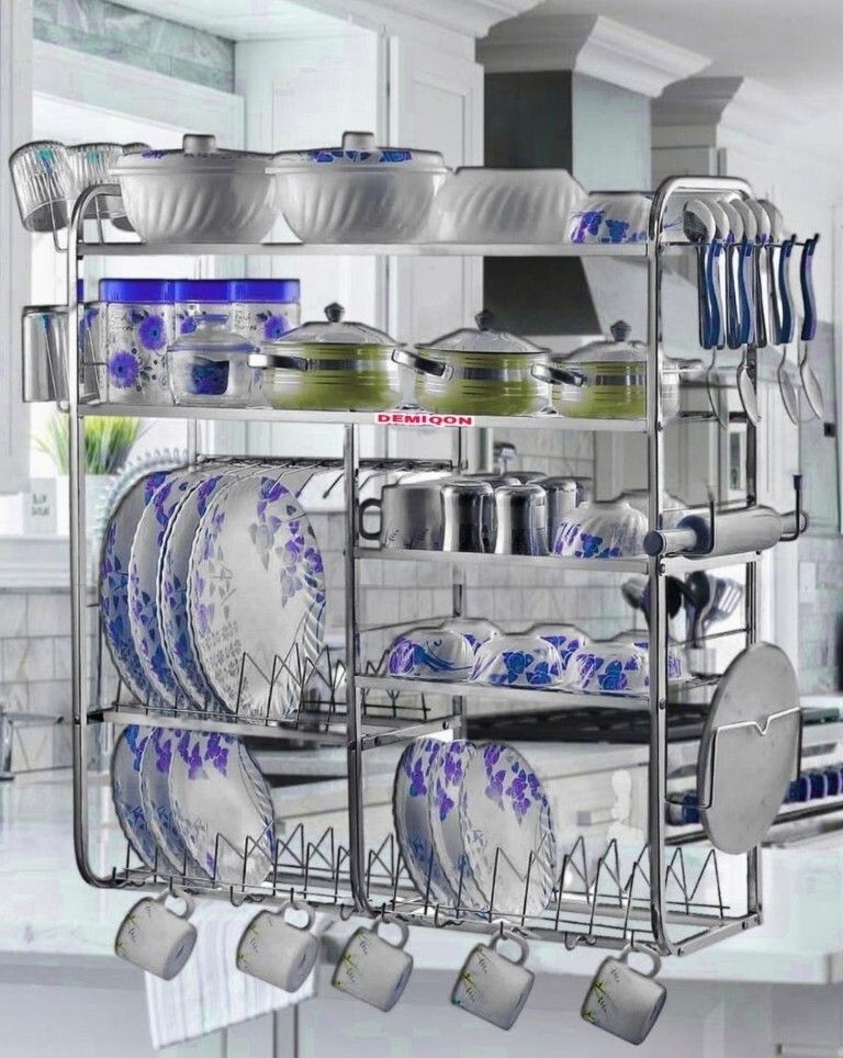 demiqon Utensil Kitchen Rack Good Quality Kitchen Rack | Dish Rack with Plate & Cutlery Stand 31 x 30 Inch Steel-picture-17