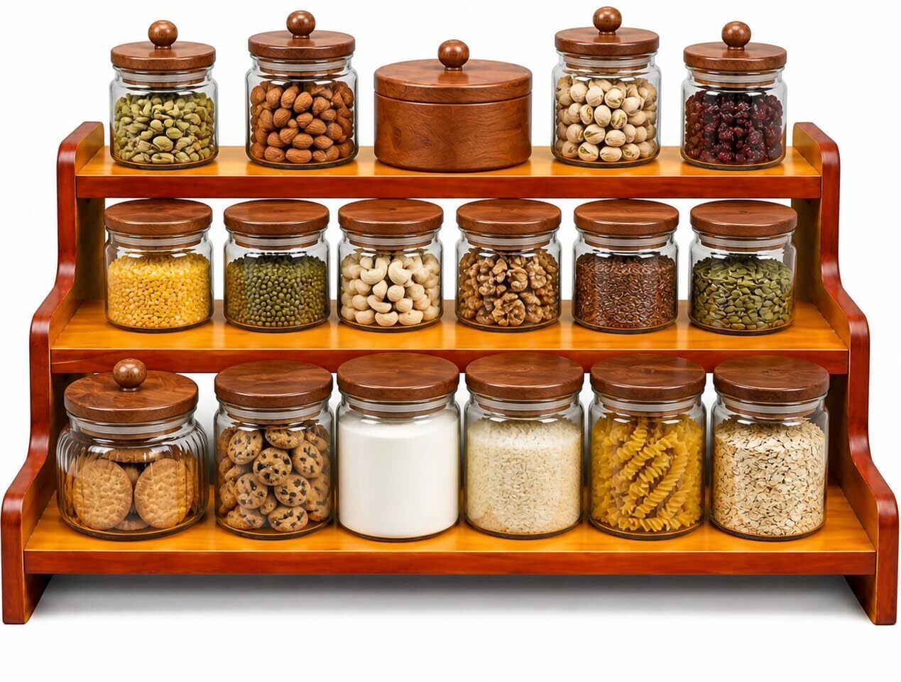 Containers Kitchen Rack Wooden 3 Tier Kitchen Organizer Rack for Countertop Wood-image-32