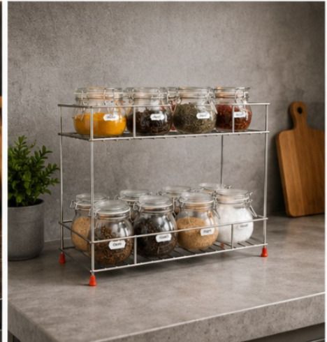 aazan enterprises Plate Kitchen Rack Multipurpose 2 Layer Kitchen Organizer Stand Steel-picture-47