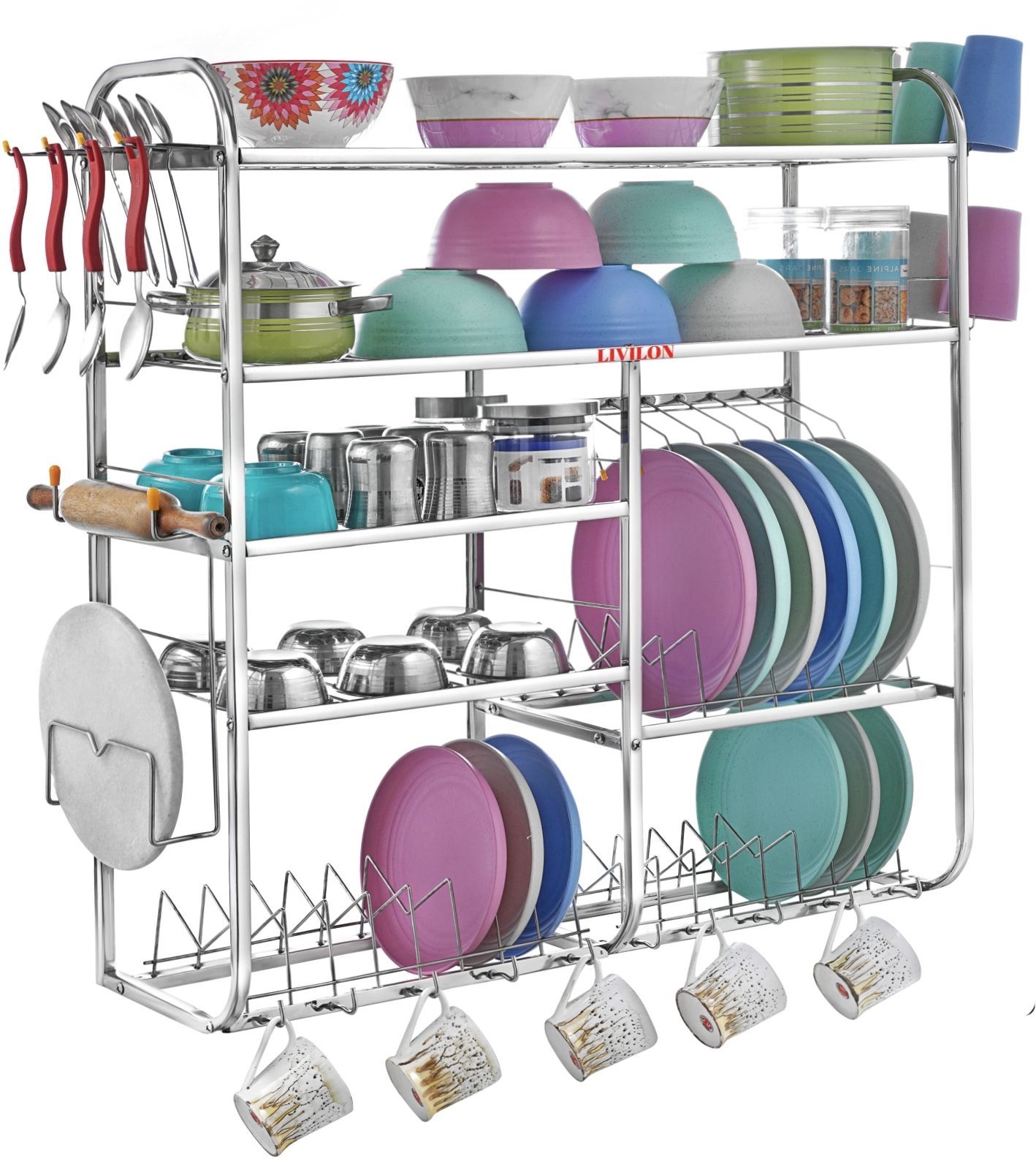 Utensil Kitchen Rack 31x30 Inch / Plate Cutlery Stand / Kitchen Storage Rack / Modern Kitchen Rack / Steel-image-39