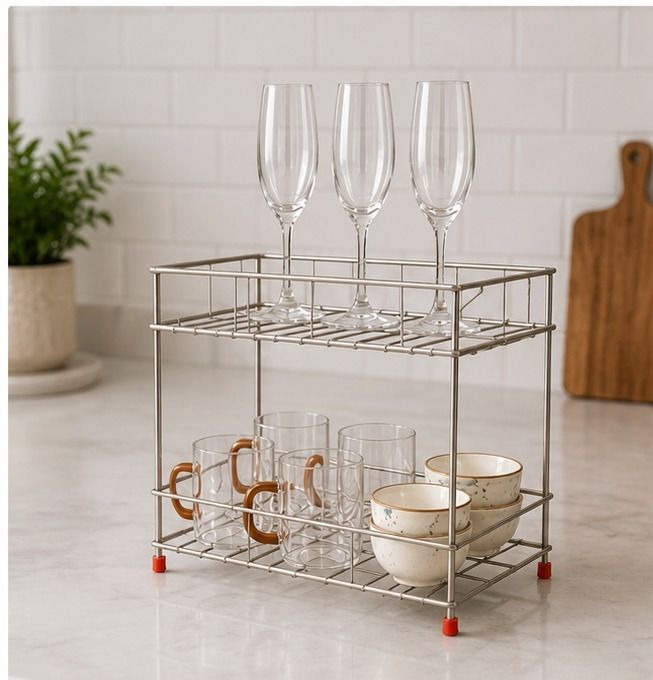 Plate Kitchen Rack 2-Tier Stainless Steel Multipurpose Storage Rack Steel-image-48