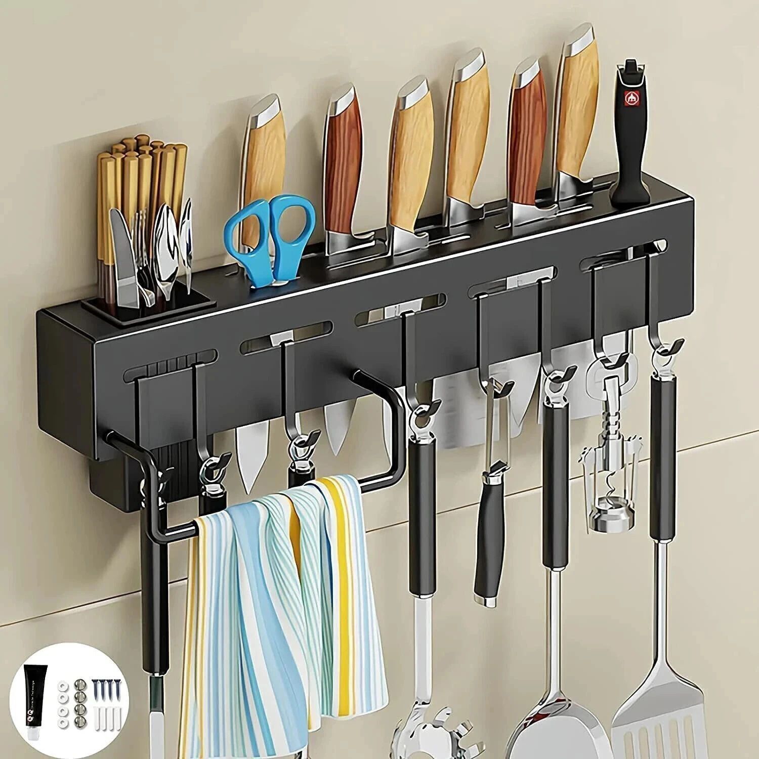 Cutlery Kitchen Rack Shelf Plastic Wall Mount Knife Holder Plastic-image-7