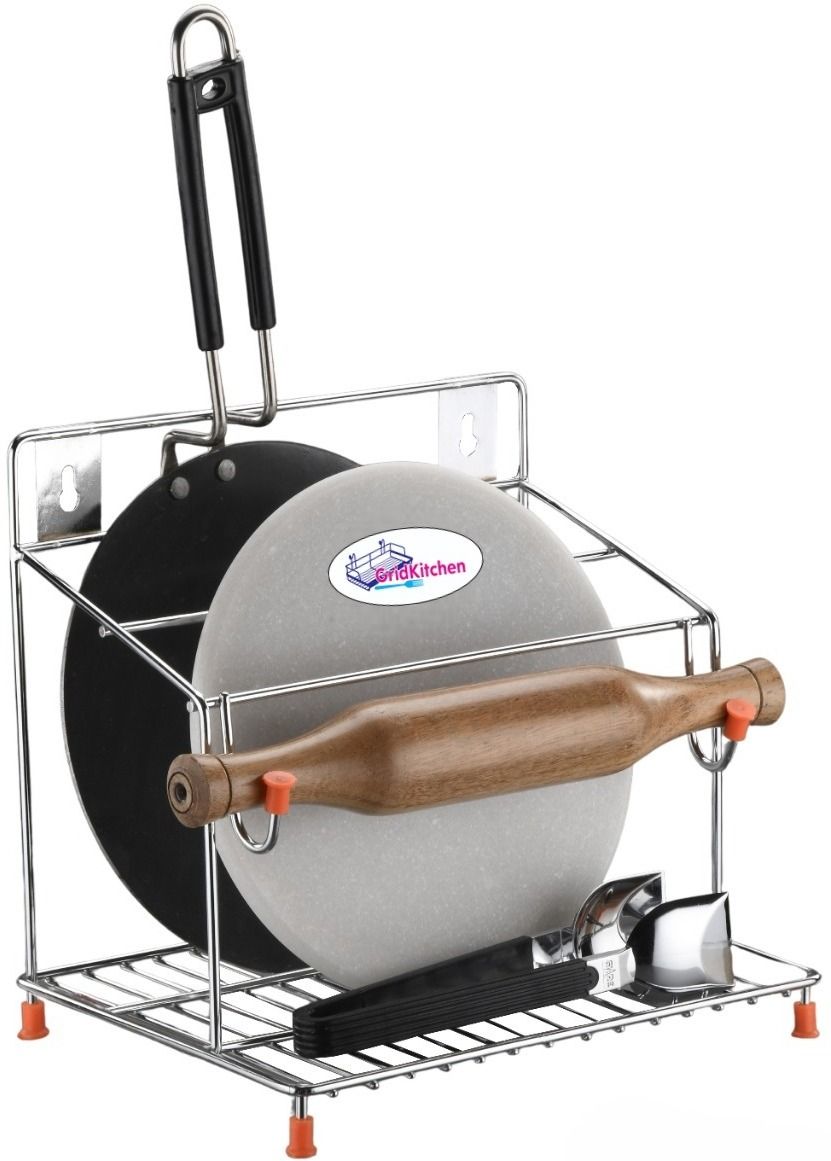 gridkitchen Chakla/Belan Kitchen Rack Stainless Steel 4 In 1 Kitchen Stand Tawa Chimta Chakla & Belan Stand Steel-picture-20