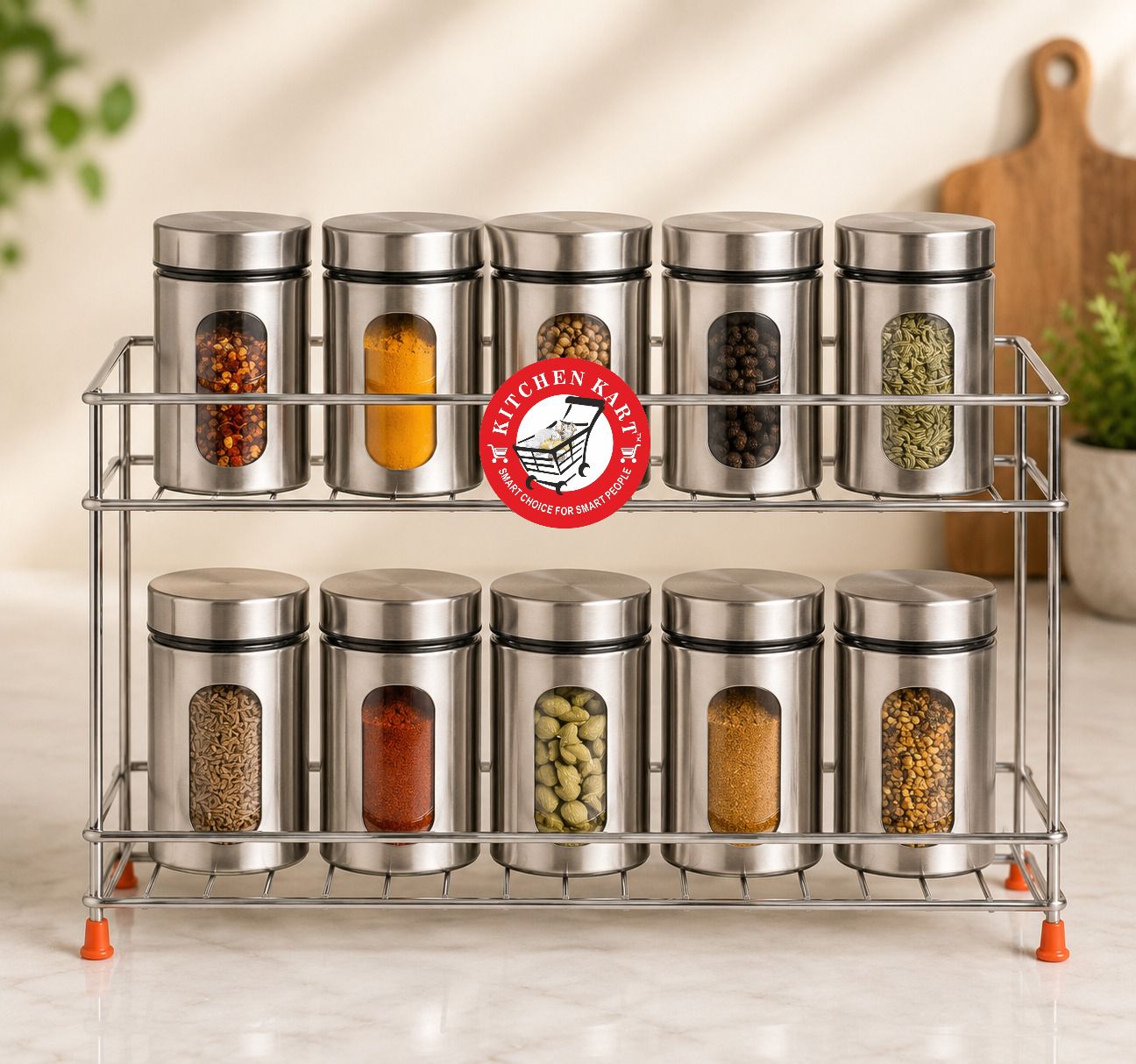 Containers Kitchen Rack Premium SS Spice Rack Shelf for Kitchen Organization and Seasoning Bottles Steel-image-25
