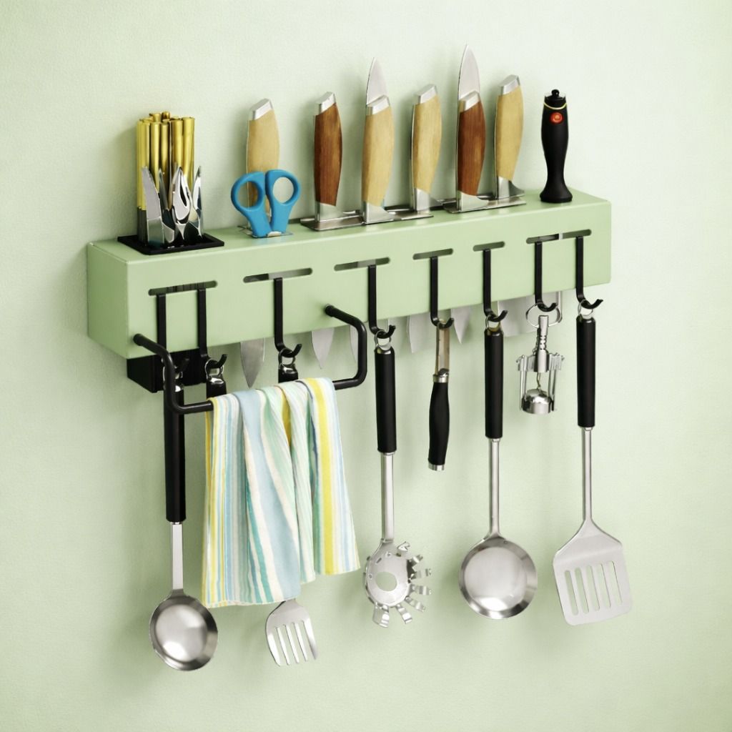 Cutlery Kitchen Rack Smart Wall Mounted Plastic Kitchen Rack with Knife Holder and Hooks [GREEN] Plastic-image-39