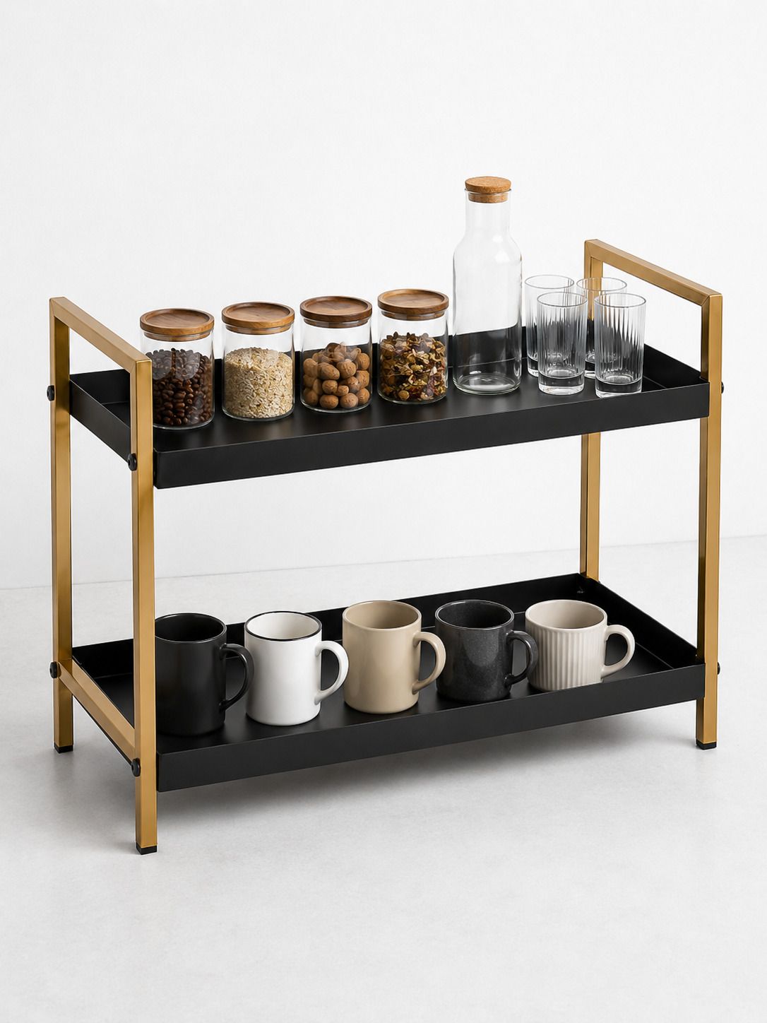 biqa mart Containers Kitchen Rack Metal spice Rack kitchen organizer rack 2 tier kitchen stand storage organizer Iron-picture-10