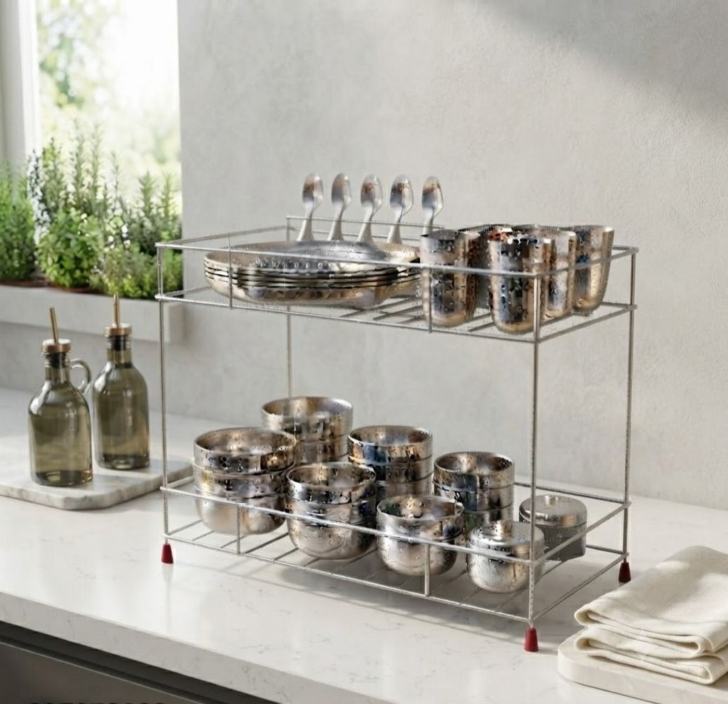 aazan enterprises Plate Kitchen Rack 2-Tier Stainless Steel Multipurpose Storage Rack Steel-picture-20