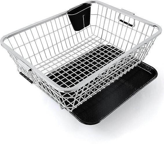 Dish Drainer Kitchen Rack Dish Drying Basket Stainless Steel Kitchen Organizer with Tray Steel-image-21