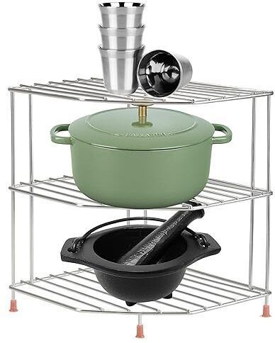Dish Drainer Kitchen Rack Utensil Kitchen Rack 2 -Tier Kitchen Corner Rack Steel Steel-image-26