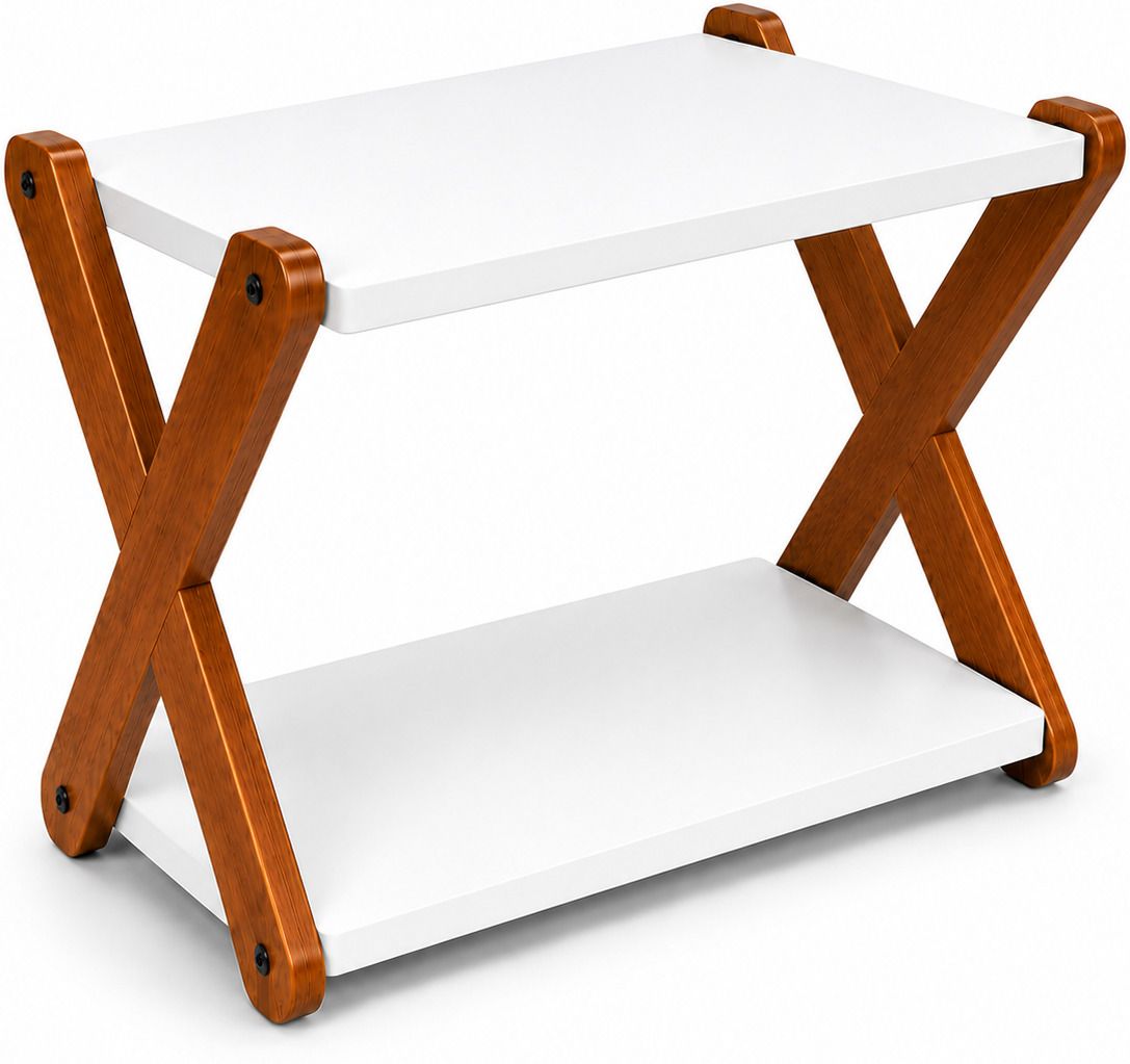 Containers Kitchen Rack 2 Tier Spice Rack Countertop Organizer with Wooden Frame, White Storage Shelf Wood-image-27