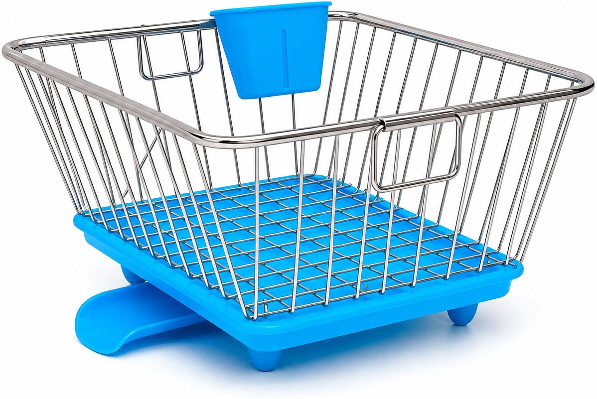 Dish Drainer Kitchen Rack Dish Drain Basket with Drain Tray & Detachable Cutlery Holder Steel-image-25