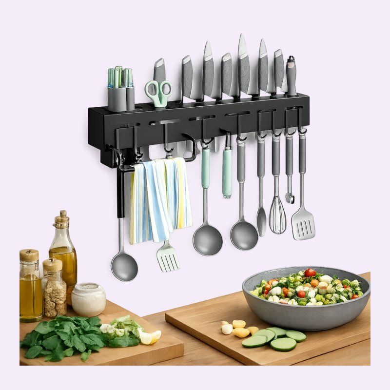 Utensil Kitchen Rack Kitchen Utility Storage Shelf with Plastic Rod Plastic-image-44