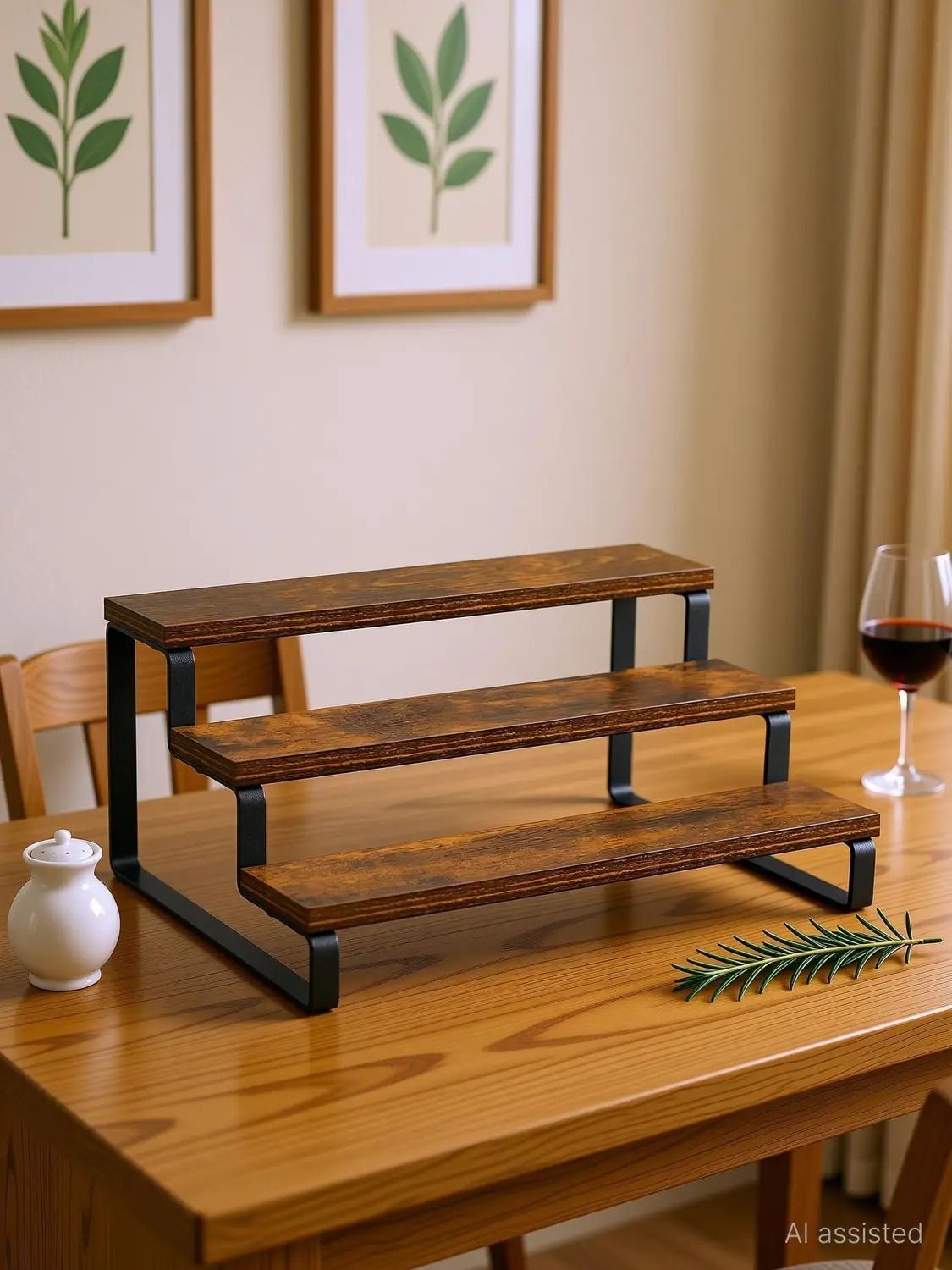 nphandicraft Containers Kitchen Rack 3-Tier Wooden Display Shelf Organizer, Rustic Farmhouse Countertop Rack Iron, Wood-picture-48