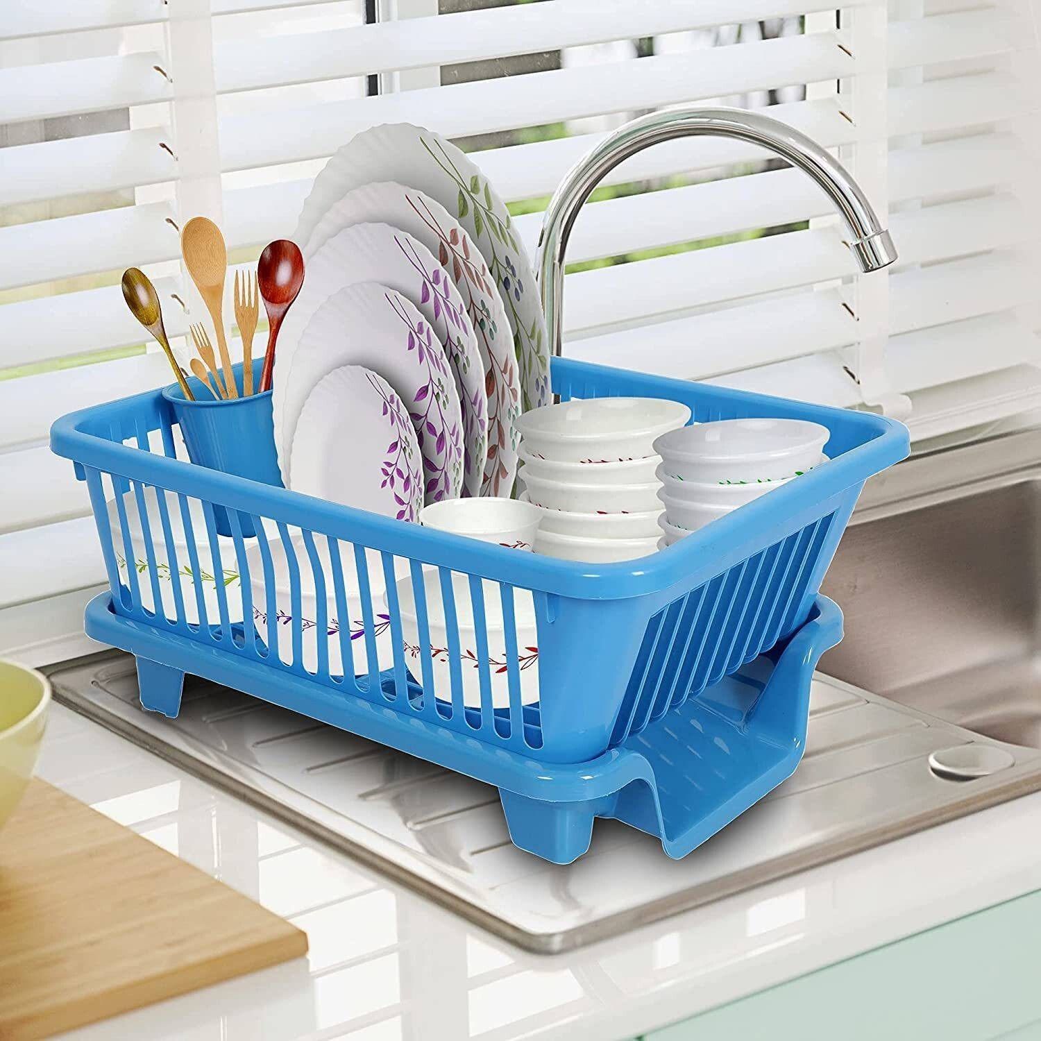 quickmart Dish Drainer Kitchen Rack 3 in 1 Large Sink Set Dish Rack BLUE Drainer Drying Rack Washing Basket&Tray_0 Plastic-picture-13