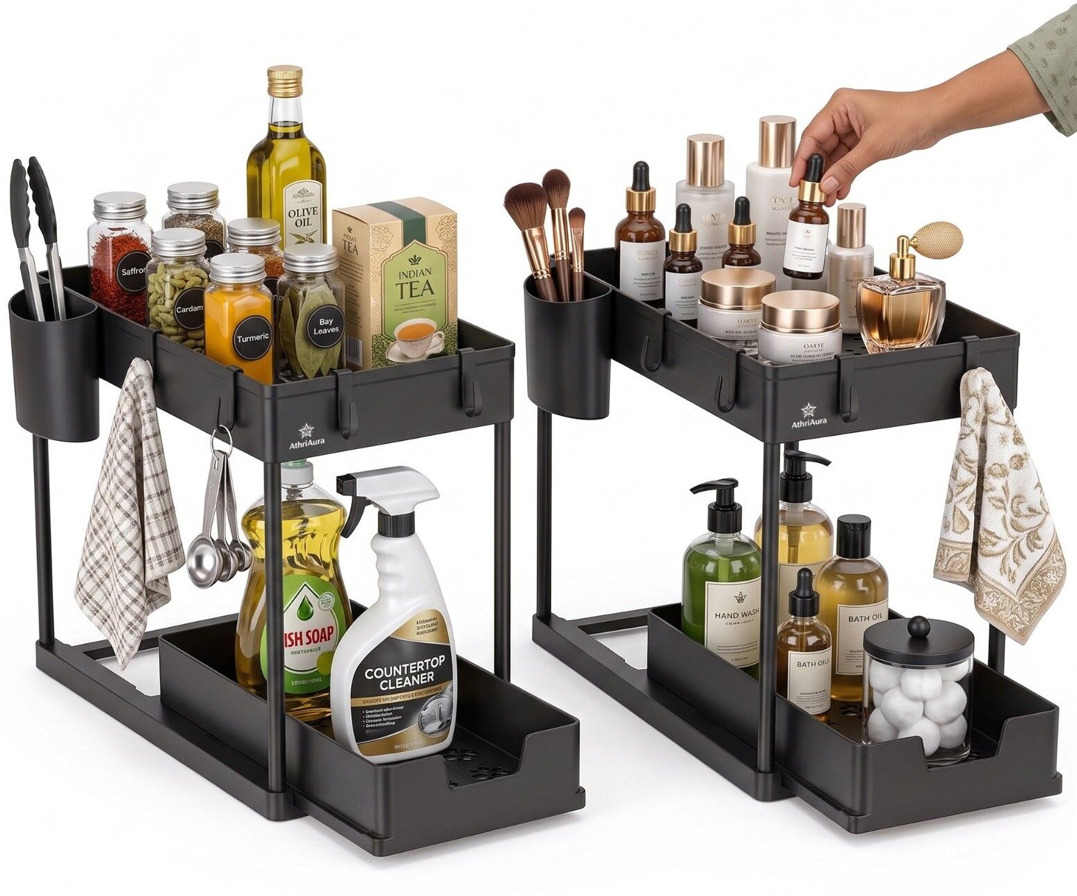 Containers Kitchen Rack AthriAura Kitchen Rack Under Sink Organizer Pack of 1 Plastic-image-17