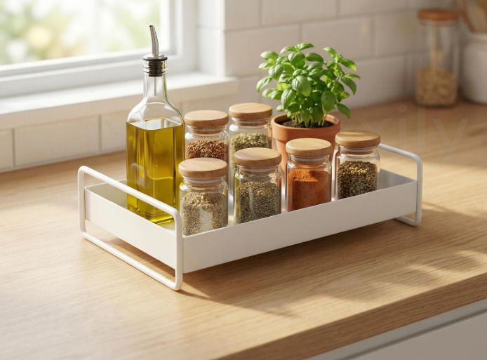 Containers Kitchen Rack Modern Black Metal Kitchen Organizer Serving Tray Spice,Oil,Bottle Storage Rack Iron-image-3