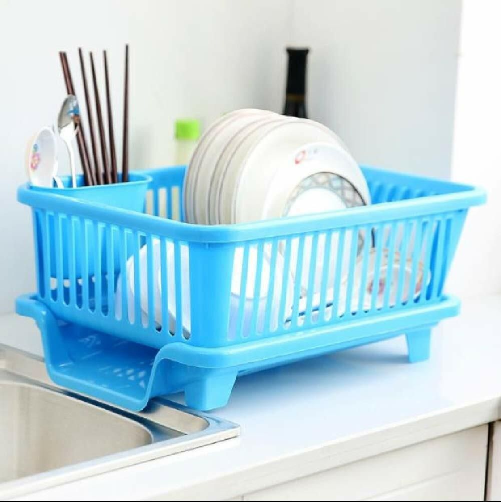 mechon Plastic 3 in 1 Large Sink Set Dish Rack Drainer with Tray for Kitchen (BLUE) Storage Basket-picture-13