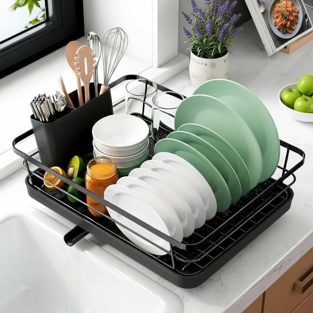 m y Dish Drainer Kitchen Rack Utensils Drying Rack/Dish Drying Rack with Drainer Tray/Bartan Stand Carbon Steel-picture-35