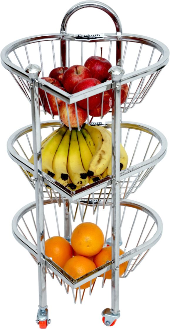 pgr tainless Steel Trolley Basket | 3 Layer Kitchen Storage Rack Stand with Wheels | Steel Kitchen Trolley-picture-26