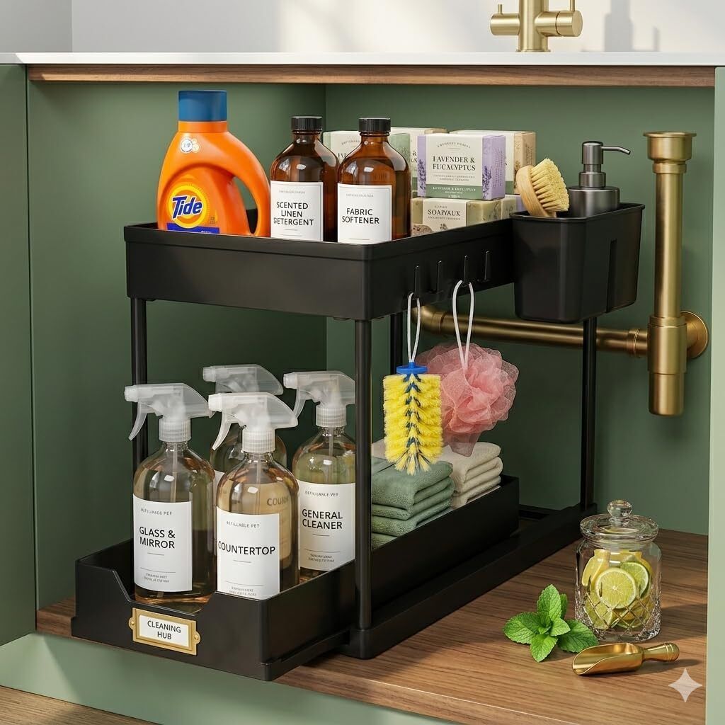 Cutlery Kitchen Rack 2 Tier Under Sink Storage Organizer for Kitchen & Bathroom/Pullout Cabinet Plastic-image-25