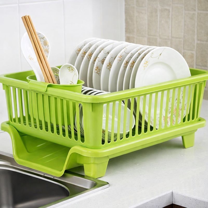 Dish Drainer Kitchen Rack Plastic Dish Rack Set for Kitchen Countertop Plastic-image-18